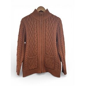 Botvela Chunky Cable Knit Full Zip Cardigan Sweater Men Small Rust NWT Fisherman